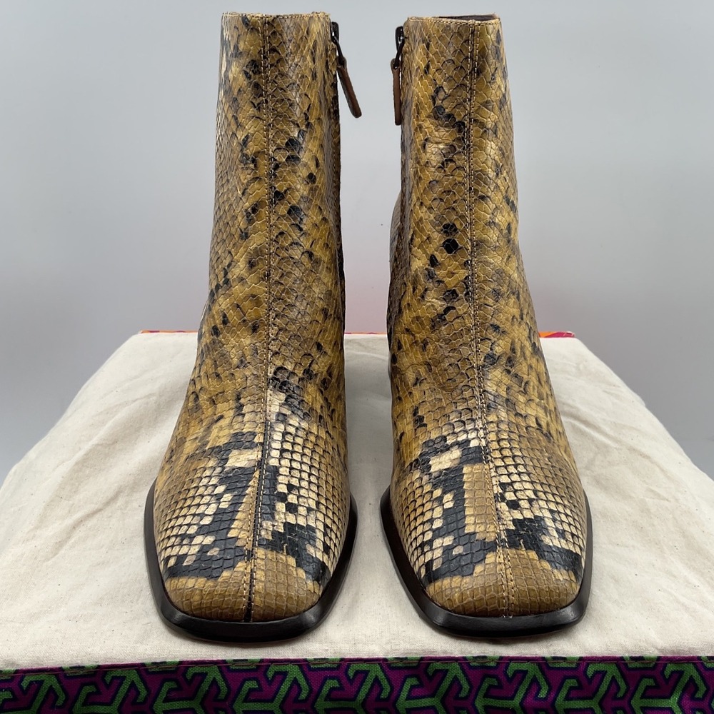 Tory Burch Lila Ankle Booties Snakeskin Embossed Leather Square Toe 11M 8913 D24